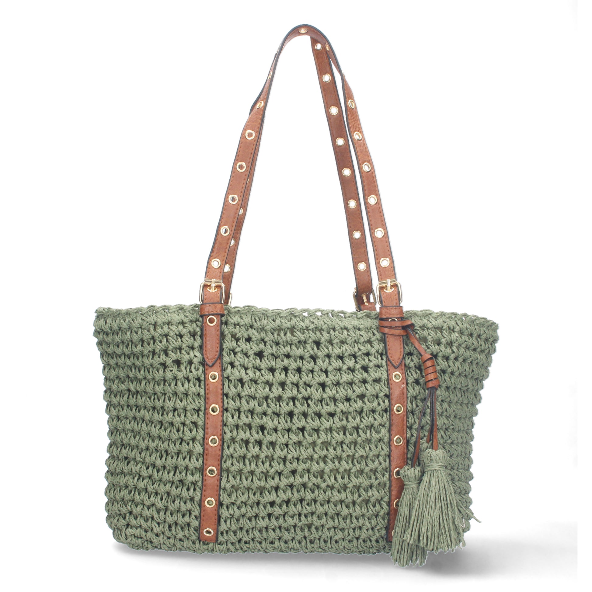 Bolso de Hombro de Rafia Verde
