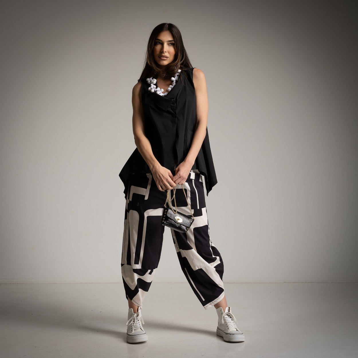 Pantalón Estampado Óptico con Bolsillos
