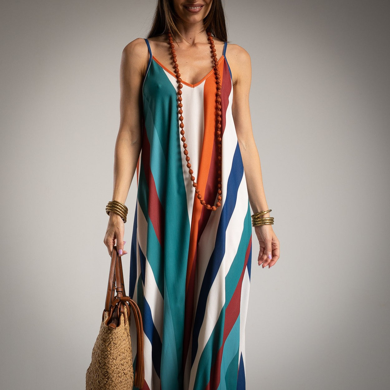 Vestido “Coshima” de Rayas Diagonales Multicolor