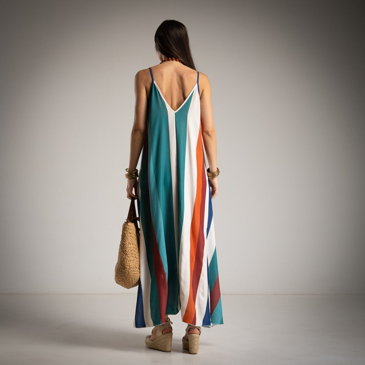 Vestido “Coshima” de Rayas Diagonales Multicolor