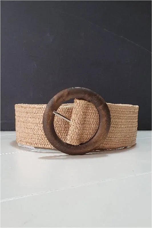 🌾 Cinturón de Verano en Rafia con Hebilla de Madera