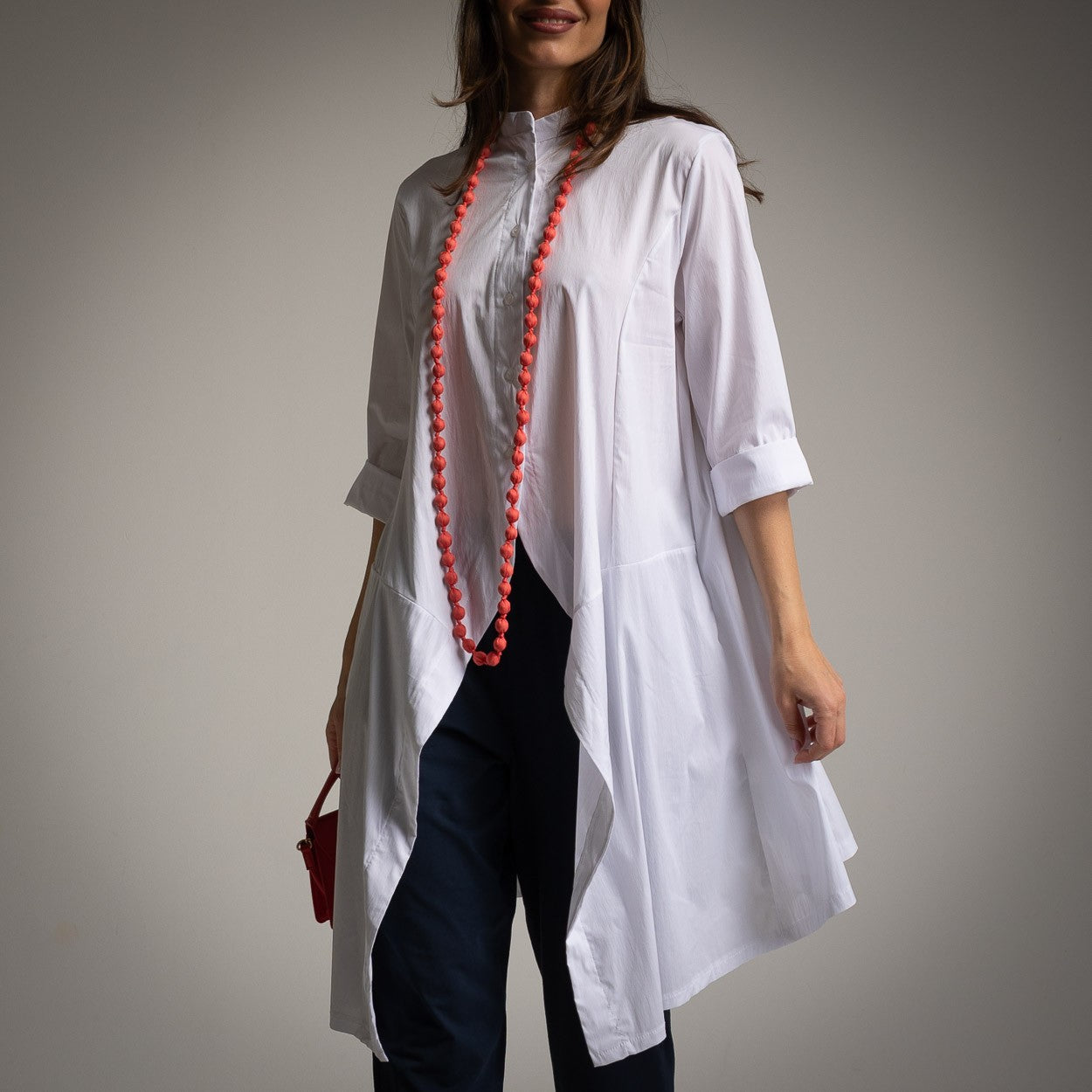 Camisa/Chaqué Blanco de Mujer con cuello Maho - Diseño Italiano