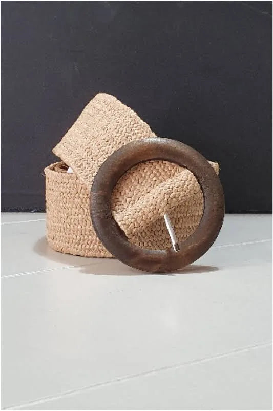 🌾 Cinturón de Verano en Rafia con Hebilla de Madera