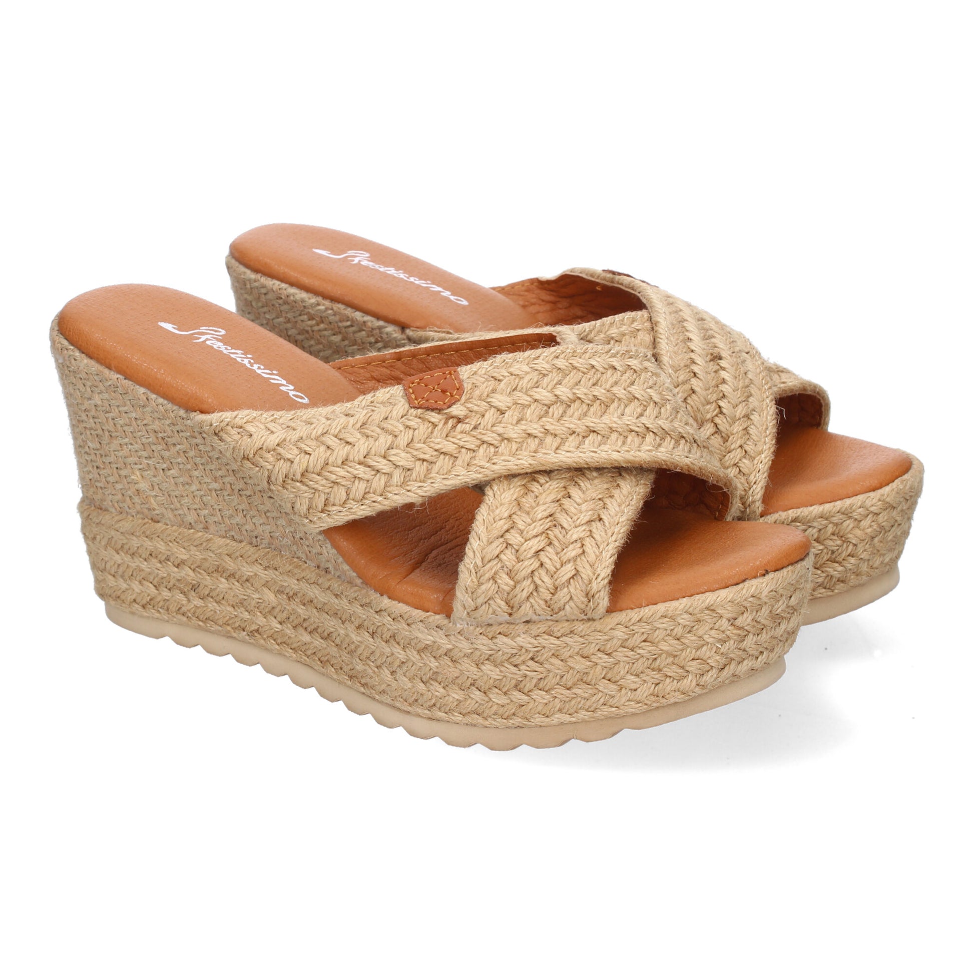Sandalias de Cuña de Yute y tiras cruzadas para Mujer