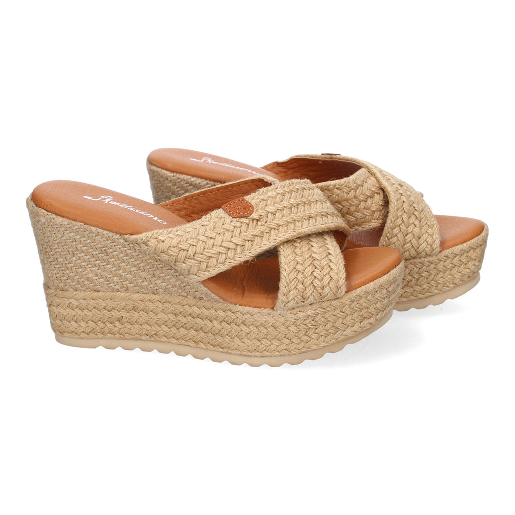 Sandalias de Cuña de Yute y tiras cruzadas para Mujer