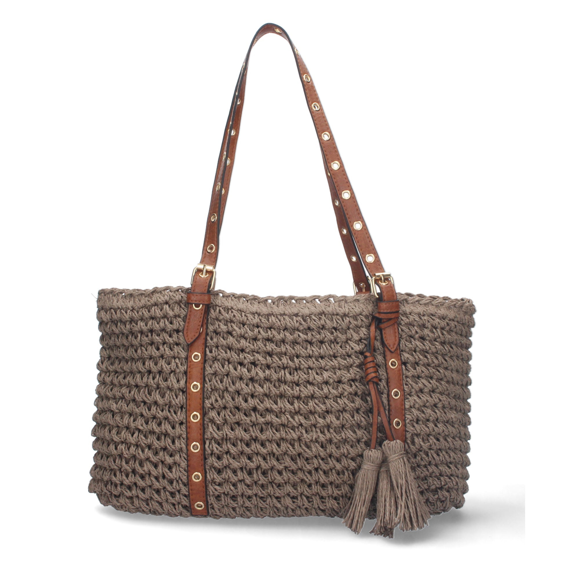Bolso de Hombro de Rafia Marrón