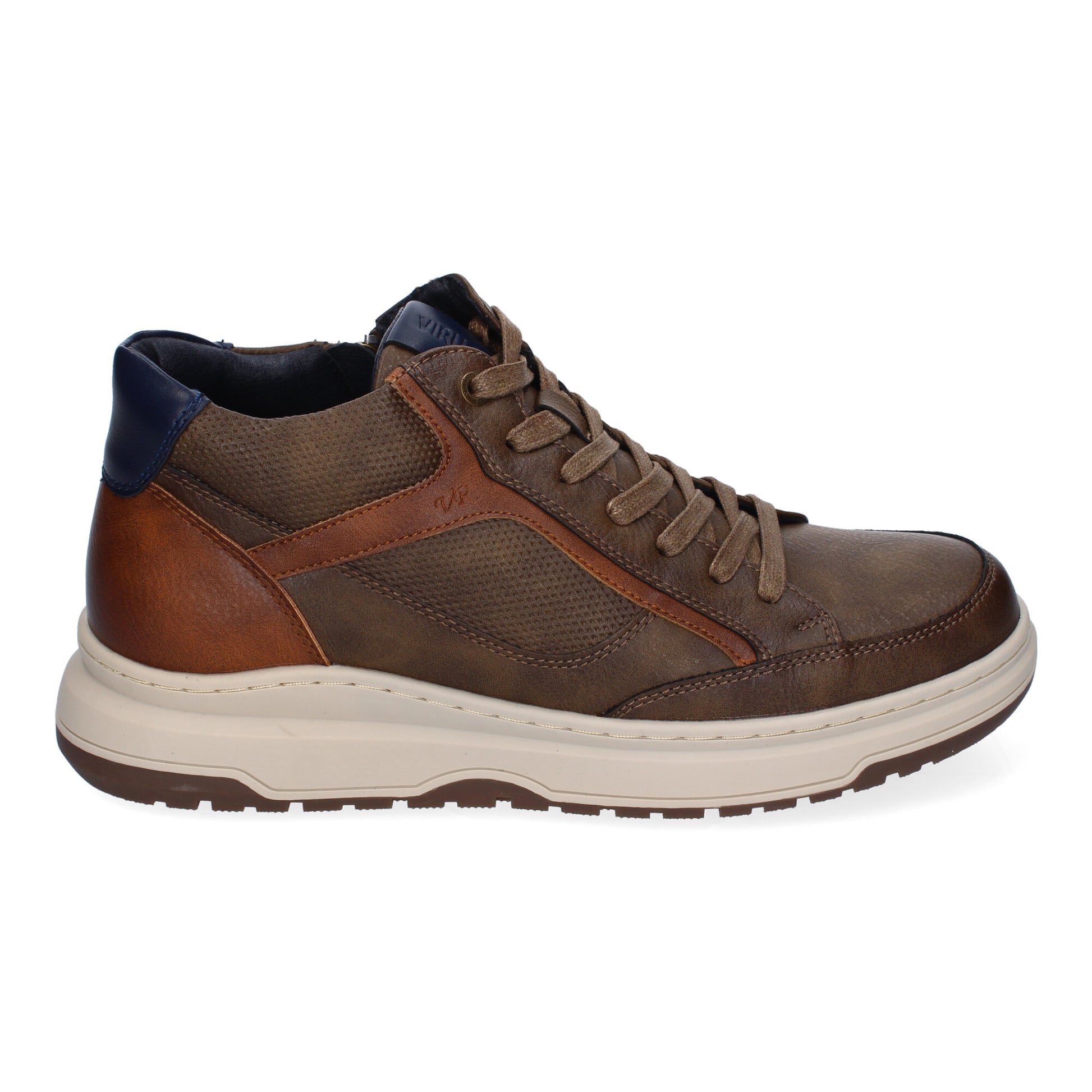 Zapatilla abotinada taupe con cordones y cremallera – estilo urbano con alma práctica