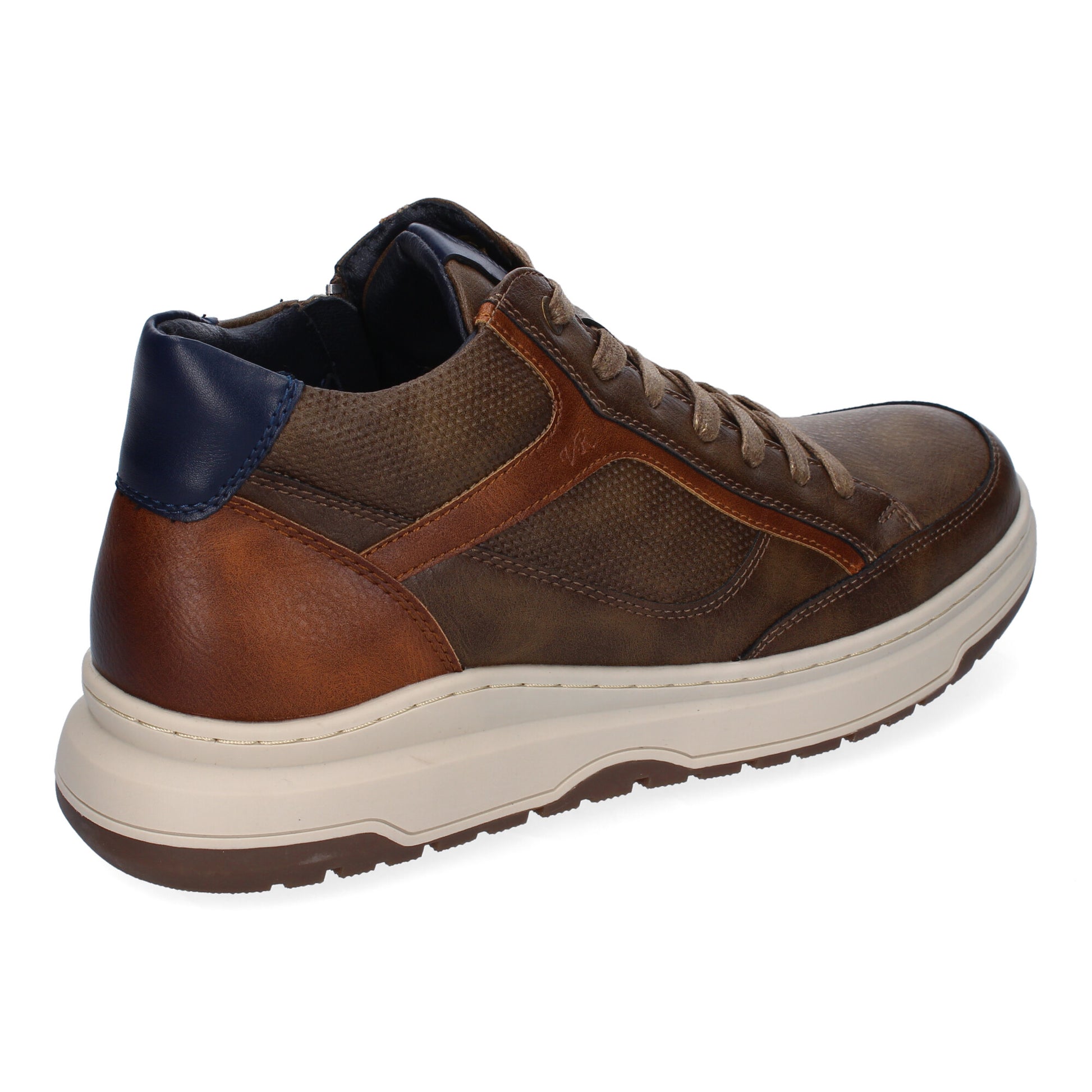 Zapatilla abotinada taupe con cordones y cremallera – estilo urbano con alma práctica